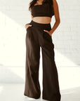 Pocketed High-Rise Wide Leg Trouser - Black - MOR Collections