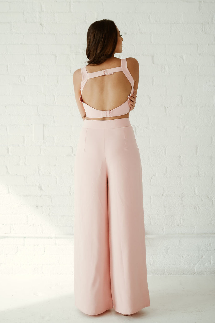 Pocketed High-Rise Wide Leg Trouser - Blush - MOR Collections