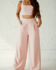 Pocketed High-Rise Wide Leg Trouser - Blush - MOR Collections