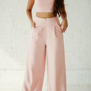 Pocketed High-Rise Wide Leg Trouser - Blush - MOR Collections