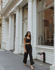 Pocketed High-Rise Wide Leg Trouser - Black - MOR Collections