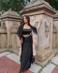 Black Satin Drape Skirt, Blouse, & Arya Dupatta Set