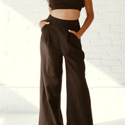 Pocketed High-Rise Wide Leg Trouser - Black - MOR Collections