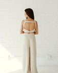 Pocketed High-Rise Wide Leg Trouser - Beige - MOR Collections
