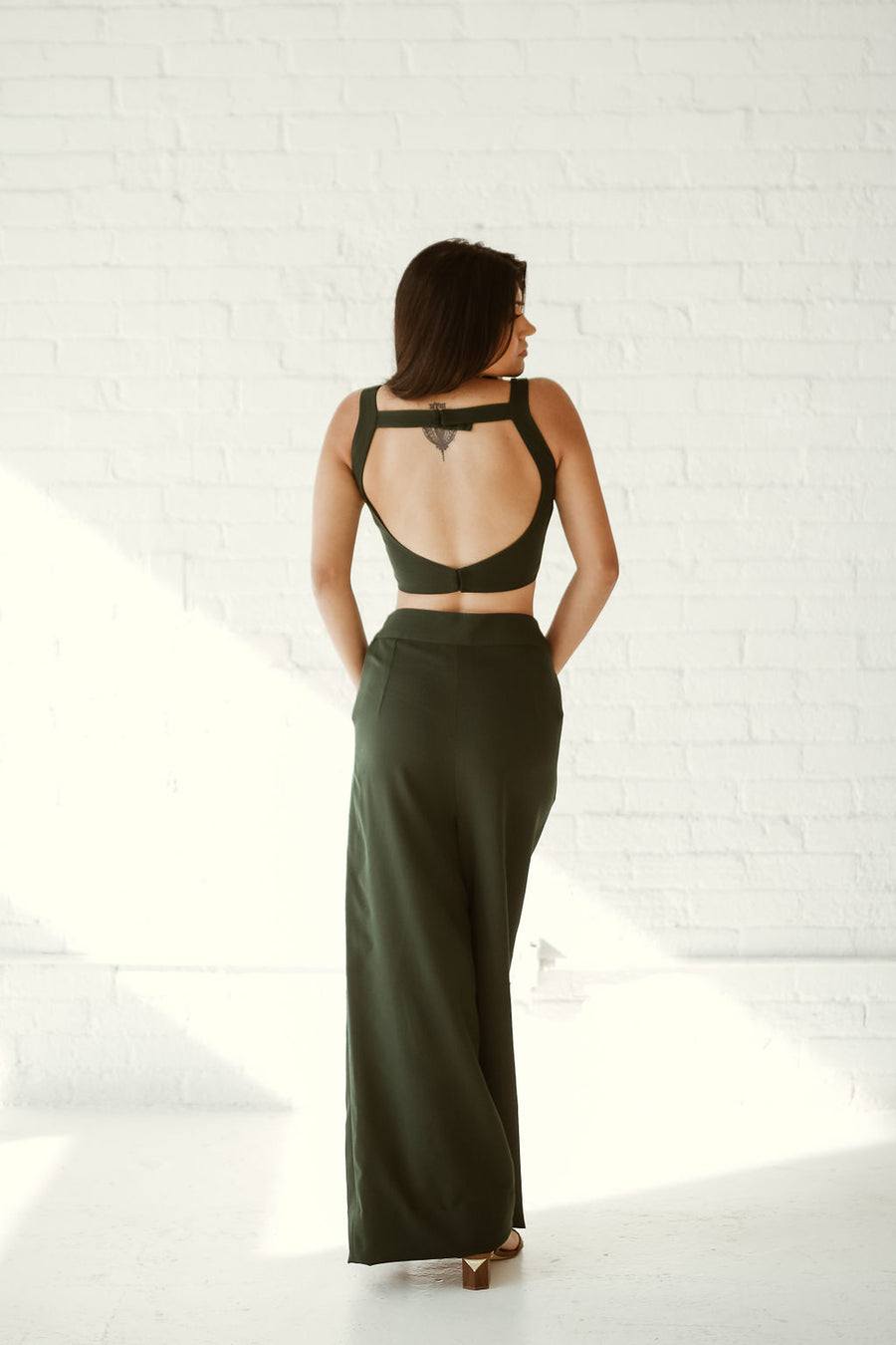 Pocketed High-Rise Wide Leg Trouser - Emerald - MOR Collections