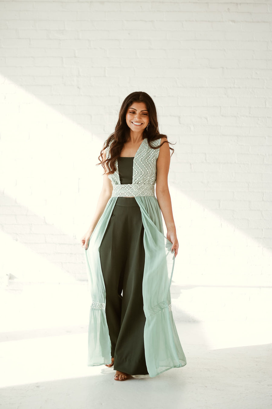 Pocketed High-Rise Wide Leg Trouser - Emerald - MOR Collections