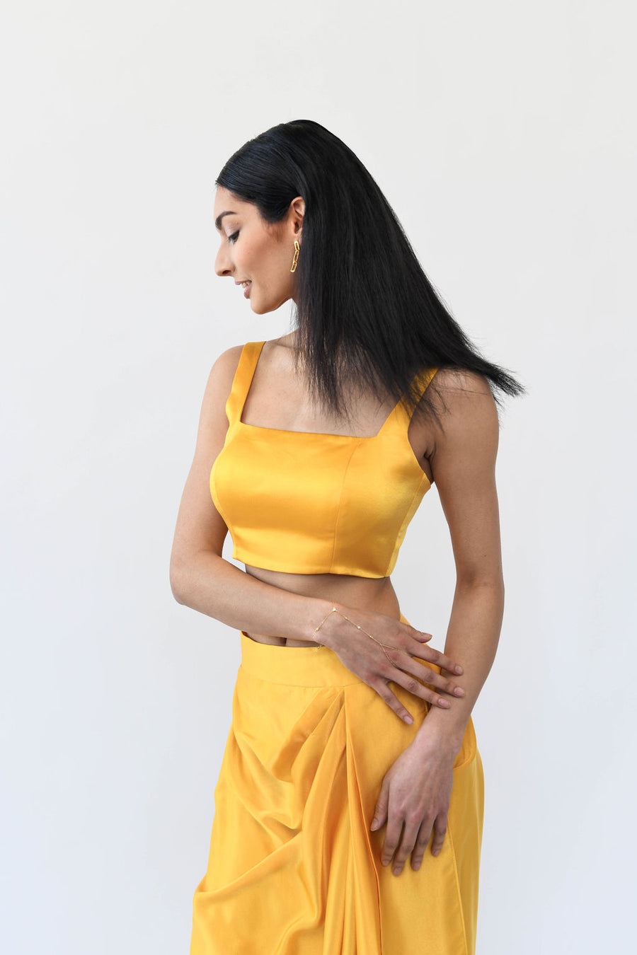 One Shoulder Silk Blouse for Women Sleeveless Satin Shirt 