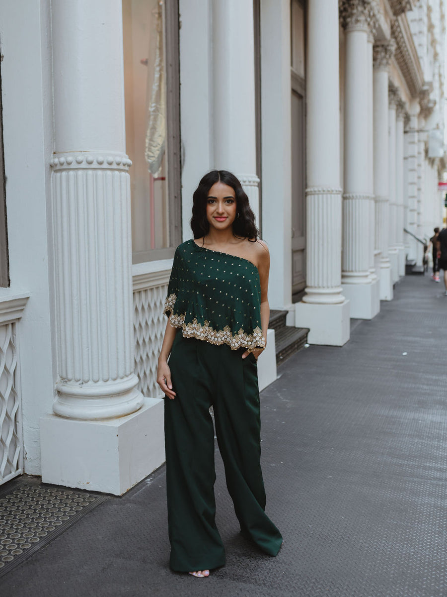 Pocketed High-Rise Wide Leg Trouser - Emerald - MOR Collections